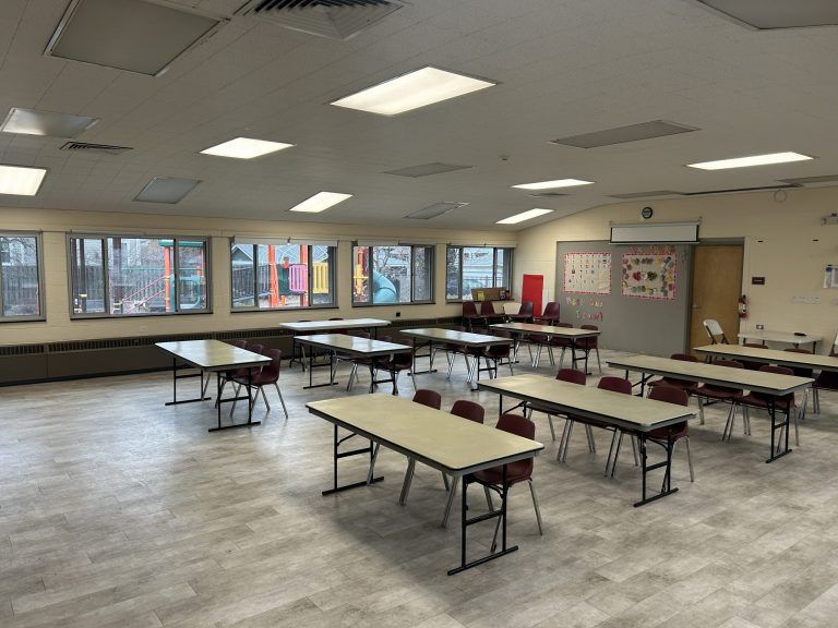 fox center with tables in classroom style