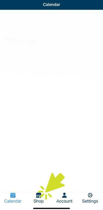 arrow pointing to store icon in amilia app