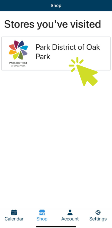 arrow pointing to pdop storefront in amilia app