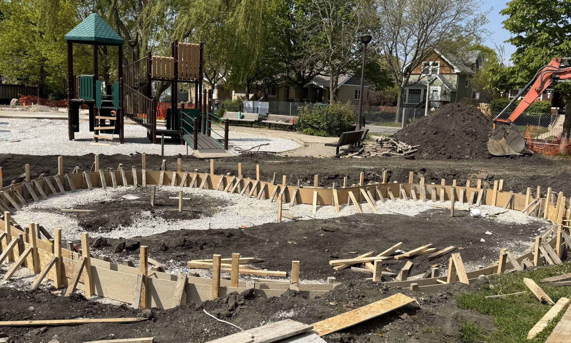 andersen park renovation with wood curb forms around a walking path