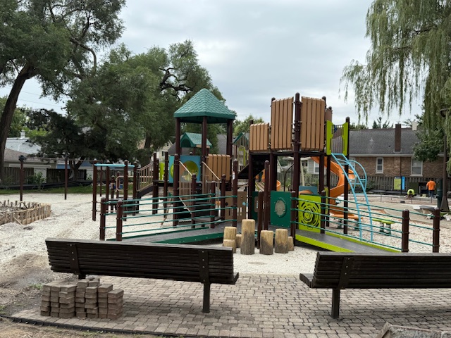 new playground equipment intermixed with existing equipment