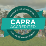 capra accreditation teal logo over a photo of scoville park