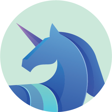 blue unicorn outline in a green circle