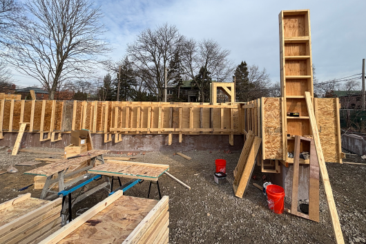 wood frames on the perimeters of the foundation