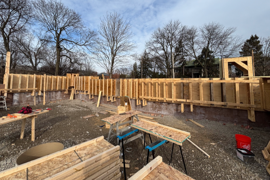 wood frames on the perimeters of the foundation