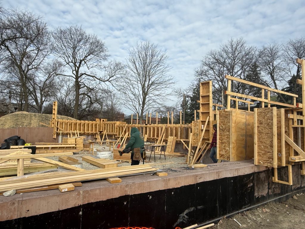 a look into field center from the side, with wood framing in background