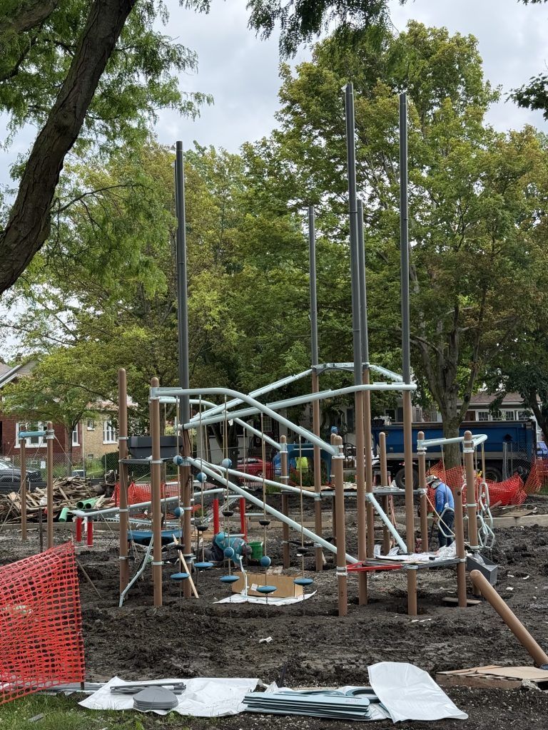 partially constructed playground structure