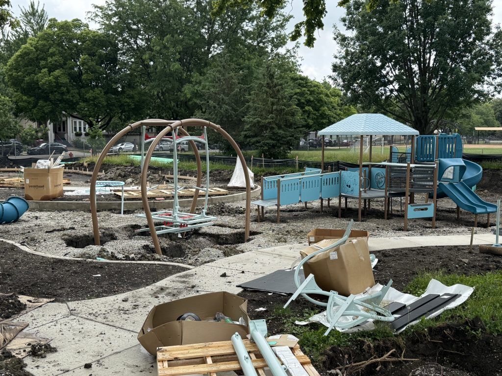 partially constructed playground structure