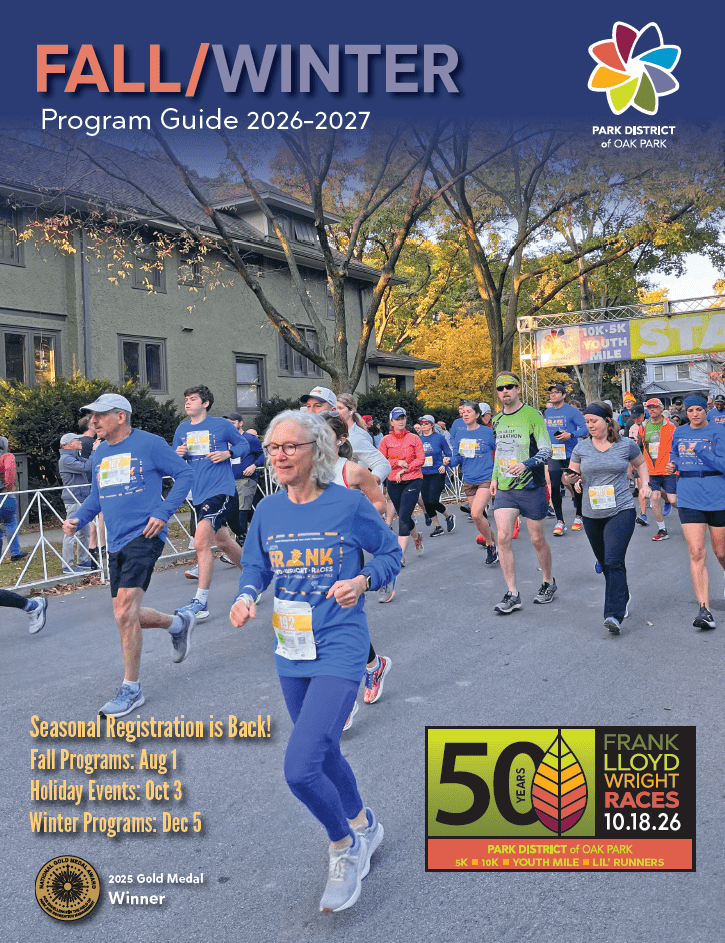 a group of runners in blue shirts with the text fall/winter program guide 2026-2027